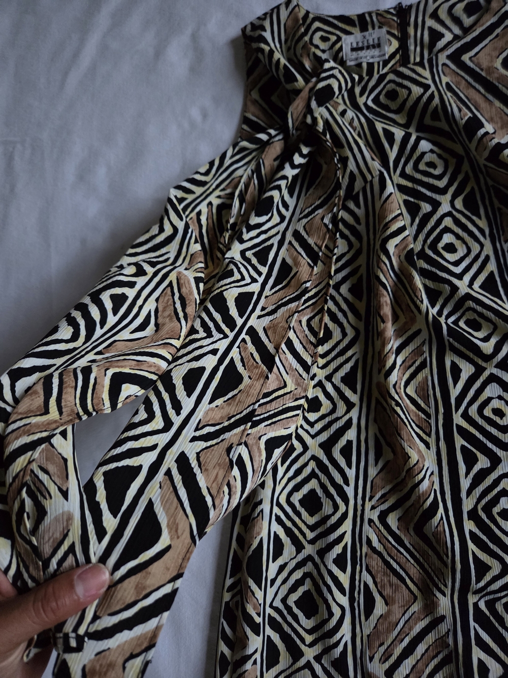 Leslie Fay Black, Tan and Cream Geometric Midi Dress - Picture 4 of 6